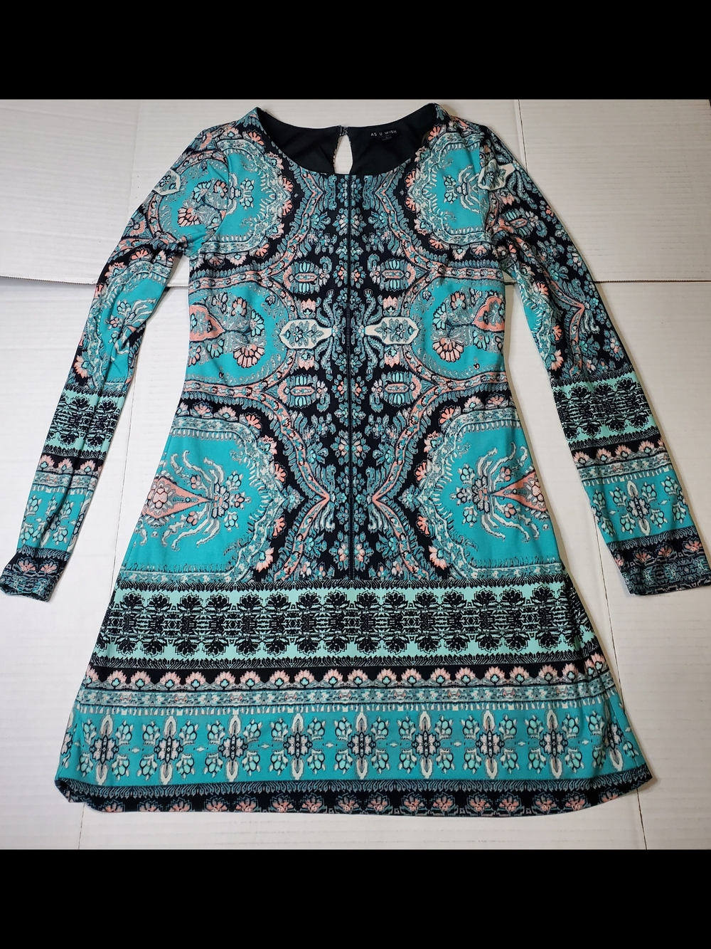 As You Wish Turquoise Paisley Long Sleeve Dress Size S